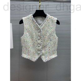 Gilets pour femmes Designer 2023 Été Nouveau Xiao Xiang Feng Gros Tweed Coloré Perlé Lettre Sequin Sans Manches Polyvalent Gilet Top pour Femmes 245B