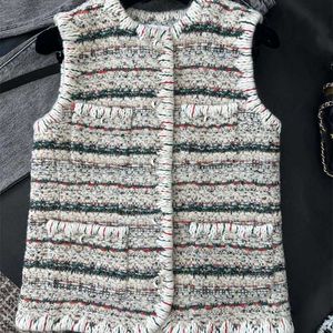 Damesvesten Designer 2024 Early Spring New Nanyou Cha Celebrity Elegance French Button Weaving Coarse Plaid Vest Girl 225e