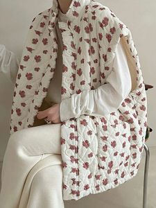 Gilets pour femmes en coton gilet surdimensionné manteau de rembourrage femme doux imprimé floral matelassé dames automne hiver vestes sans manches 231128