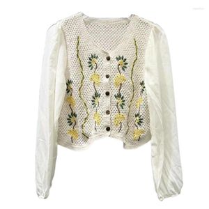 Damesvesten Elegant witte bloemen borduurwerk vrouwen shirts vintage blusas lange mouw blouse