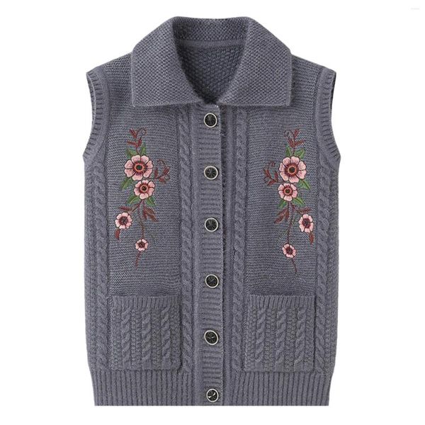 Gilets pour femmes brodés, pull pour personnes âgées d'âge moyen, vêtements de printemps et d'automne, Cardigan d'hiver pour grand-mère, hauts en tricot pour mère