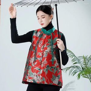 Gilets pour femmes Vêtements de style ethnique Automne et hiver Boucle imprimée rétro chinoise améliorée Tang Cheongsam Gilet Veste Gilet Z2888