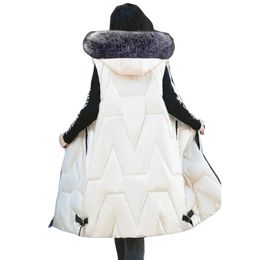 Gilets de femmes fausse fourrure automne hiver femmes gilet long coréen veste à capuche coton rembourré imperméable gilet chaud 2024 231124