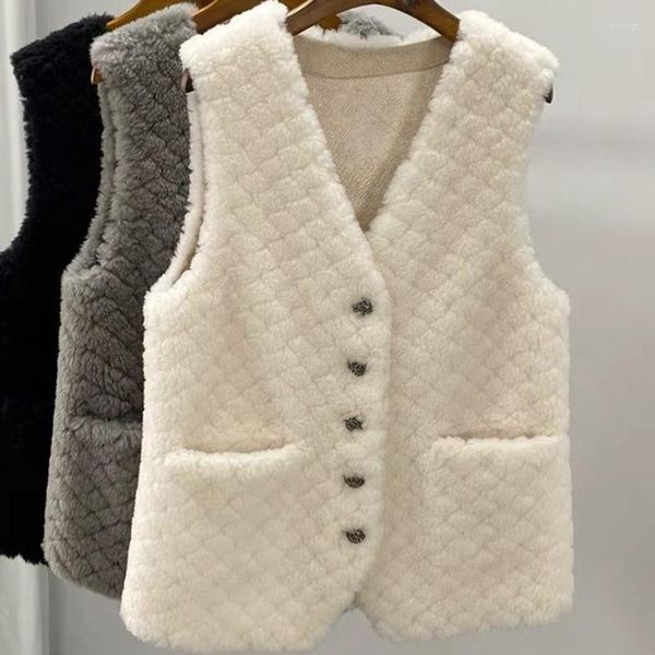 Gilets pour femmes automne hiver gilets gilet décontracté veste sans manches manteau épais surdimensionné blanc noir faux corail polaire peluche femmes gilet Q353