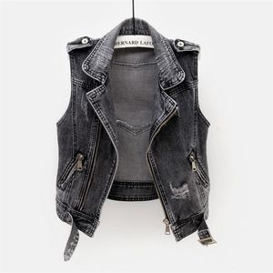 Gilets pour femmes Mode Denim Débardeur Femme Printemps et Automne Sans Manches Haut Sauvage Veste À Manches Courtes Femme Grande Taille 5XL Gris Fumée Jeans Débardeur 230403