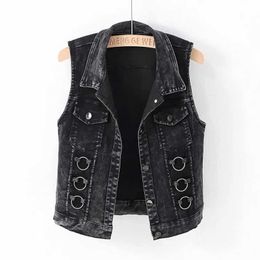 Femmes Gilets De Mode Denim Gilet Femme Printemps Automne Sans Manches Sauvage Tops Veste Courte Femmes Jean Gilet Blanc Noir Chaleco Mujer S5XL 220827