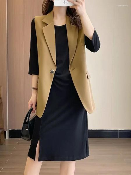 Gilets pour femmes Mode Travail Formel Dames Bureau Costume Lâche Gilet Femme Gilet Pour Femmes Veste Sans Manches Manteau Long Blazer Vêtements D'extérieur