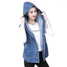 Damesvesten Fashion Hooded Denim Vest Women Blue Mouwess Jacket Wash Plus Size Chaleco Aankines Losse jeans -vest moeder