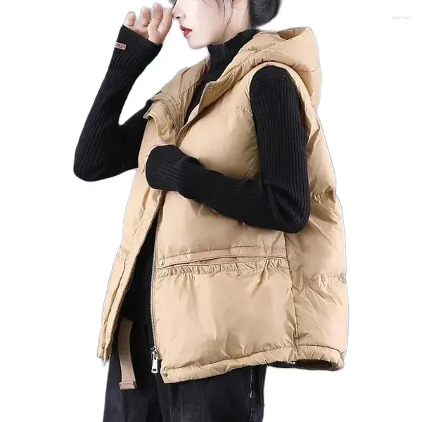 Chalecos de mujer Moda con capucha Chaleco de algodón femenino 2023 Chaleco de invierno Versión coreana Chaqueta suelta sin mangas Parka