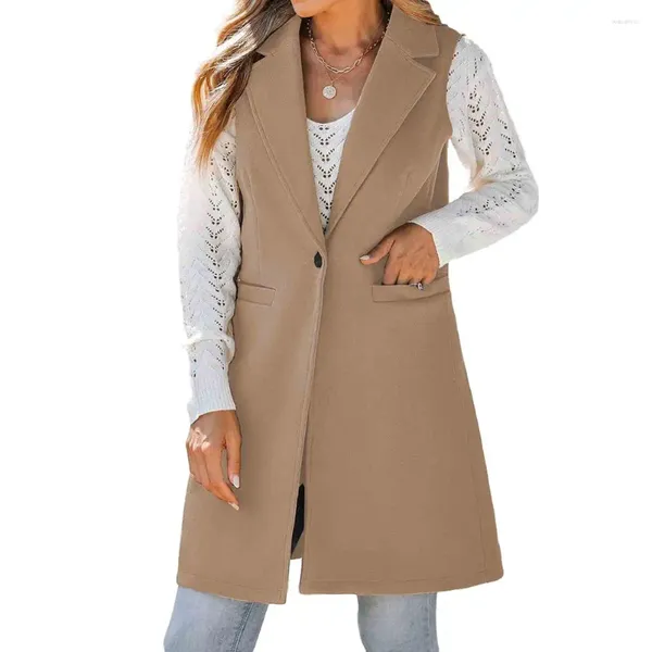 Gilets pour femmes Mode dames laine costume gilet manteau pour femmes bouton unique long streetwear veste sans manches gilet manteaux d'extérieur