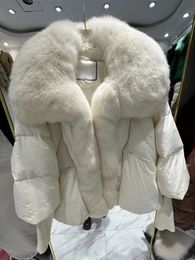 Frauen Westen Mode Große Echt Silber Pelz Kragen Oberbekleidung Luxus Warme Weiße Ente Unten Jacke Winter Frauen Mantel mit stricken Ärmel 231218