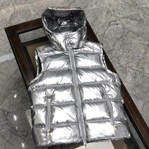 Women's Vests Fashion Silver Sleeveless Vest Short Down Jacket Solid Korea Hooded Females 2023 Ladies Casual Winter Coat