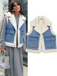 Dames Vesten Mode Mouwloos Lamswollen Vest Dames Dik Patchwork Vrouwelijk Vest Jas Herfst Winter Warm Casual Revers Pluche Dame Tops 231114