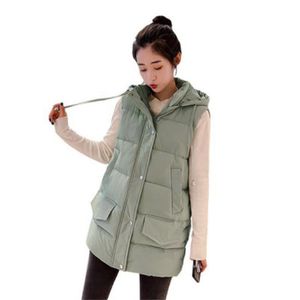 Damesvesten Fashion Vest Coat Dames herfst Winter Koreaanse capuchon Slim omlaag katoenen jas roze groen Zwart Casual N1479