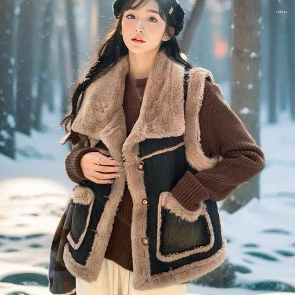 Chalecos de mujer Faux Denim Chaleco Chaqueta Mujer Fleece Otoño Invierno Abrigo Cálido Grueso Coreano Chic Tops Sin mangas Cardigan
