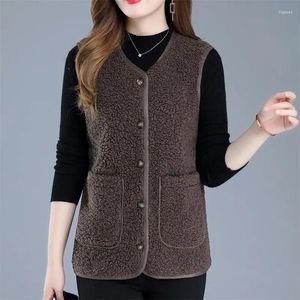 Femmes gilets Faux laine d'agneau épaissir velours gilet veste femme 2023 automne hiver dames coréen vêtements d'extérieur gilet hauts femmes chaud Q326