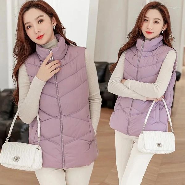 Gilets pour femmes Femme courte 2023 Gilet d'hiver de grande taille vers le bas coton clip de cheval mode léger col montant col coréen manteau pardessus