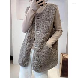 Damesvesten Fleece Waistcoats For Women Middle Length Plush V-Neck Casual Mouwess Cardigans Oversized Winter Jackets Losse tops