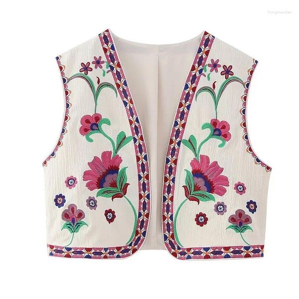 Gilets pour femmes broderie florale vintage gilet court veste mode style national décontracté élégant patchwork femmes gilet de culture