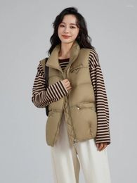 Damenwesten für Frauen 2024 Herbst Winter in Nietenweste koreanische Modeversion von losen lässigen Reißverschluss Warmcoat Short Down