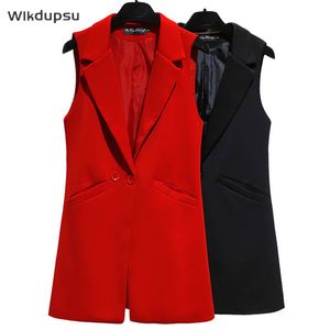 Chalecos de mujer para mujer chaqueta sin mangas abrigo largo blazer trabajo formal damas oficina vintage traje delgado chaleco femenino de gran tamaño 230210