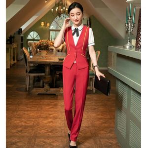 Damesvesten formele dames rood vest -vest waastcoat vrouwen werken slijtage pakken tweedelige broek en topsets kantoor zakelijke kleding broekpakken