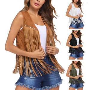 Damesvesten Fringe Vest Dames Leer Suede Kwasten Vintage Western Country Cowgirl Cardigan Vest Jas