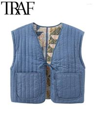 Gilets pour femmes GAL Bow Tied Femmes Coton Manteau Gilet Réversible Col V Lâche Matelassé Gilet Sans Manches Femme Crop Top 2023 Hiver