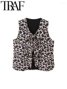 Veste de femmes Gal Gal Leopard Imprimé femme sans manche 2024 Summer Bow Lace-Up V couche Slim Vest Female Crop Top Y2K