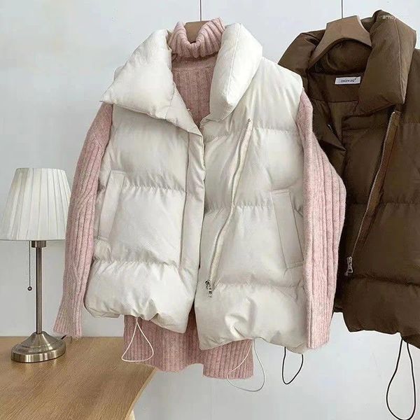 Gilets pour femmes HDSPQ Beige Stand Col Puffer Femmes Automne Hiver Down Coton Gilet Femme Coréenne Sans Manches Épaissir Veste 2023