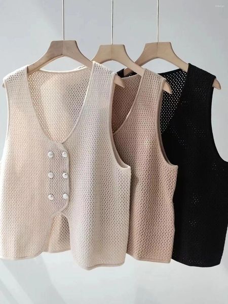 Gilets d'automne haut de gamme pour femmes, pull ample avec boucle Rose, sans manches