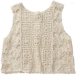Gilets pour femmes Hippie Froral Patch Design Gilet Rétro Vintage Crochet Summer Beach Cover Up Top N7YF
