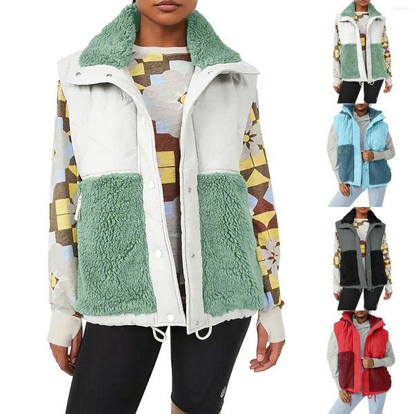 Chalecos de mujer con capucha de forro polar acolchado chaqueta chaleco con cremallera bolsillo abrigo cárdigan manga de cuero a cuadros