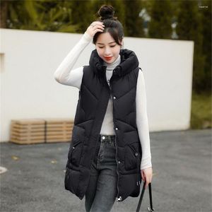 Gilets pour femmes haut à capuche gilet en coton femmes longue automne hiver veste 2023 Version coréenne mince doudounes gilet chaud