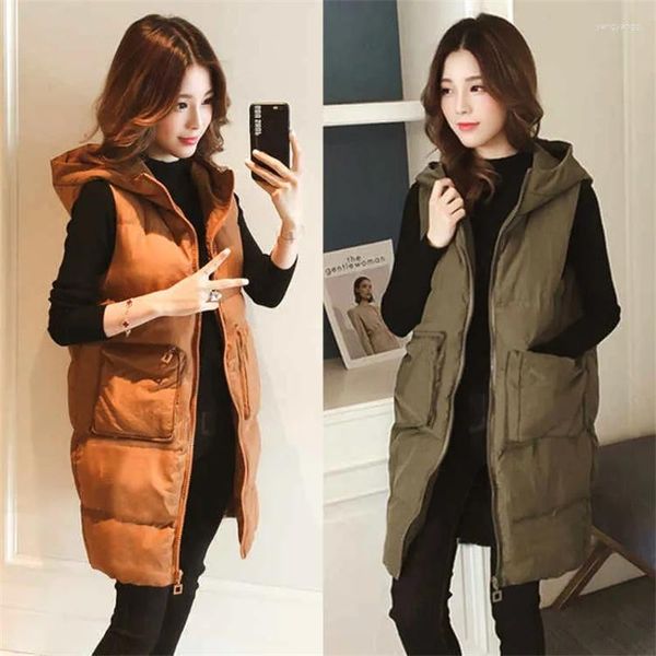 Gilets pour femmes Gilet à capuche Femmes Manteau mi-long Hiver Étudiant coréen Mode Casual All-Match Veste en coton Fat MM Cardigan A914