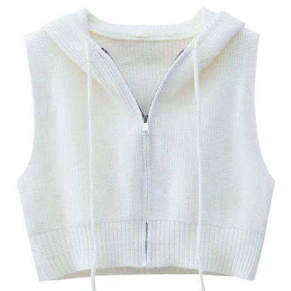 Gilets pour femmes Gilet à capuche Tricoté Débardeur Cardigan Chemise Femme Printemps et Automne Lâche Pull Sans Manches Manteau Blanc 230408