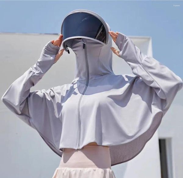 Chalecos de mujer Ropa de protección solar de seda de hielo Verano 2024 Protección UV Chaqueta con capucha transpirable Montar coche eléctrico