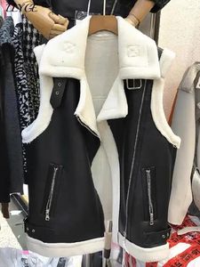 Damesvesten imitatie bont lederen vest jas vrouwen mouwloze losse ritsjack dame waistcoat herfst winter warme motorfietskleding