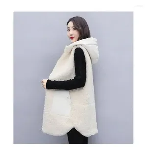 Damesvesten Imitatie Lamb haar Vest vrouwen herfst winterkleding 2024 mode midden-lengte dikke pluche losse katoenen vestenjas jas