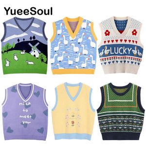 Vrouwen Vesten Japan Stijl Leuke Vrouwen Trui Vest Gedrukt Mouwloos Losse Bovenkleding Gebreid Vest Vintage Y2K Herfst Truien Tops 230803