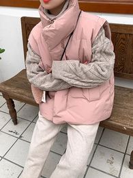 Chalecos de mujer JMPRS coreano chic grueso chaleco hinchado mujeres invierno cálido streetwear parkas chaqueta simple cremallera suelta casual algodón abajo chaleco sólido 231109