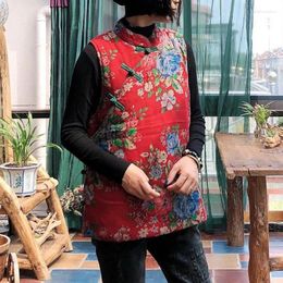 Gilets pour femmes Johnature Femmes Vintage Coton Manteaux Style Chinois Sans Manches O-Cou Imprimé Floral 2023 Hiver Femelle