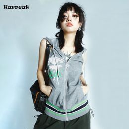 Veilles de femmes Karrcat Grunge esthétique Hooded vintage y2k harajuku sans arrière