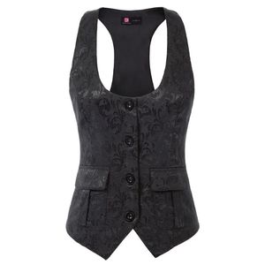 Damesvesten Kate Kasin Dames Jacquard Vest Jas Vest Race-Back U-hals Zakdoek Hem Elegante Retro Slanke Fit Betrokken Lengte