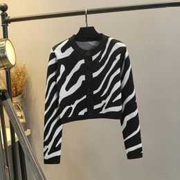 Damesvesten gebreide Cardigan damesveer en herfst 2023 High-taille short jas jas sweater met zebrastrepen