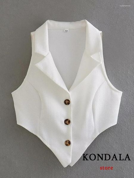 Gilets pour femmes KONDALA Vintage solide blanc col en V Commute bouton Blazer gilet mode 2023 été Streetwear décontracté Outwear veste sans manches