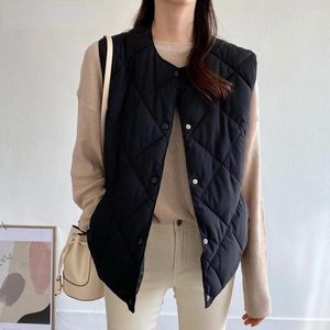 Damesvesten Korea South Chic Autumn and Winter 2024 Mode Temperament All-match Rhomboid Warm Cotton Vest Single-Breasted