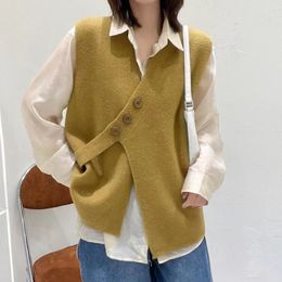 Damesvesten Korean Allmatch Vneck Solid Color Sweater Vest vrouwelijke herfst mode knop onregelmatige gesplitste tops dameskleding 221124