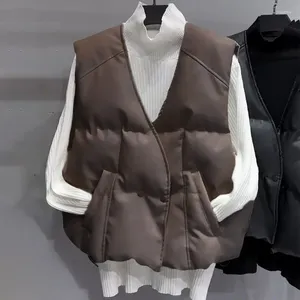 Gilets pour femmes coréen coton gilet veste femmes col en V boutonné sans manches lâche décontracté vintage manteau en cuir automne hiver