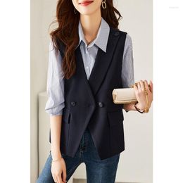 Vrouwen Vesten Koreaanse Mode Pak Vest Vrouwen Korte Tops Vest 2023 Lente Herfst Jassen Double Breasted Vest Mouwloze Jas